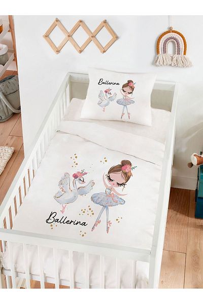 Homamia White Swan Ballerina Baby Duvet Cover Set