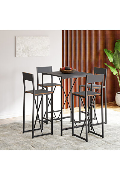 eportatif 4 Kişilik Bar Masa Sandalye Seti Mutfak Yemek Masası Takımı Füme 1577