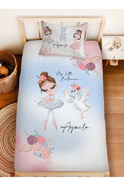 Homamia İsme Özel %100 Pamuk 160x230 Tek Kişilik Pike Takımı Balerin