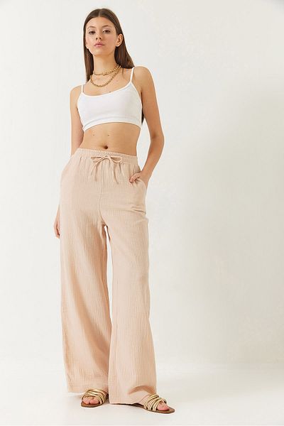 Bianco Lucci Muslin Colored Palazzo Women's Trousers - 80130 60271038