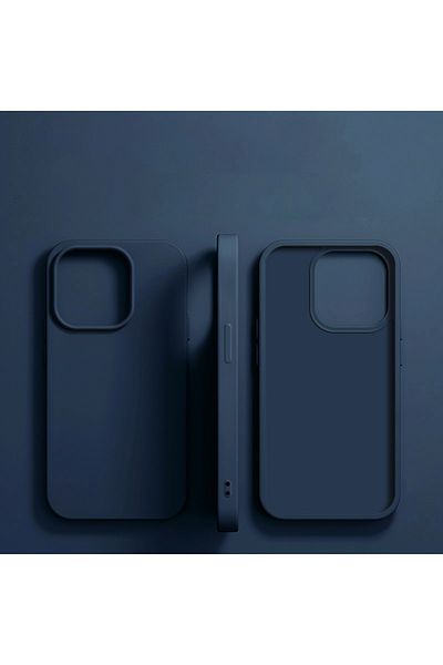 Choice جراب سيليكون سائل فاخر باللون الأزرق الداكن لهاتف iPhone 12 من Apple iPhone 11 13 12 14 15 16 Pro Max