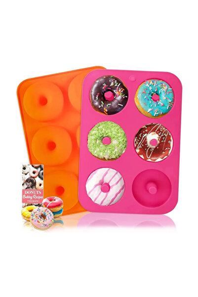 Choice قالب دونات سيليكون 6 فتحات على شكل وردة برتقالية، قالب خبز غير لاصق مقاوم للحرارة، قالب كب كيك صغير