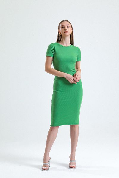 Miss Murem Green Crew Neck Dress