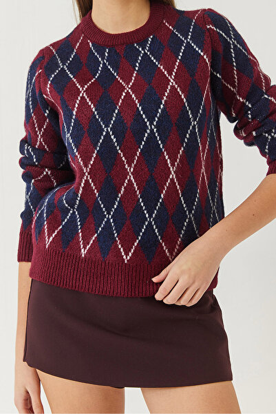 Bianco Lucci Women's Crew Neck Diamond Patterned Sweater 241192 60261036