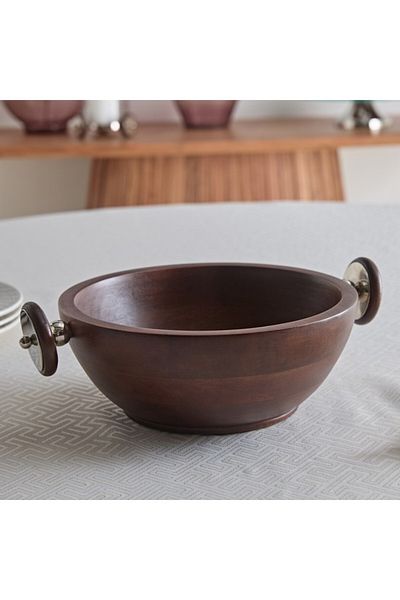 Home Box Obje Wooden Bowl with Wheel Handle 33 cm