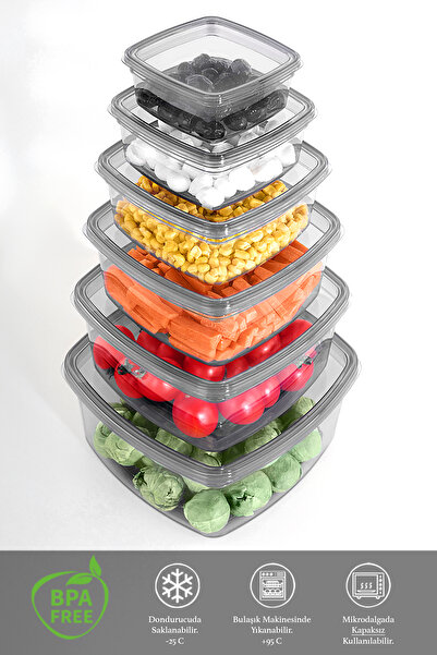 Meleni Home Set of 12 Square Leakproof Storage Containers - Microwave Safe Organizer Food Container Anthracite