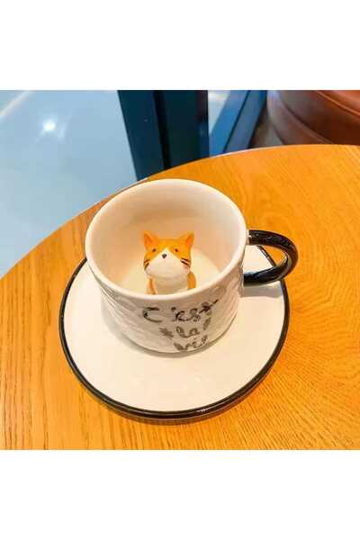 NETAVANTAJ Fincan İçinde Kedi Figürlü Tasarım Bardak