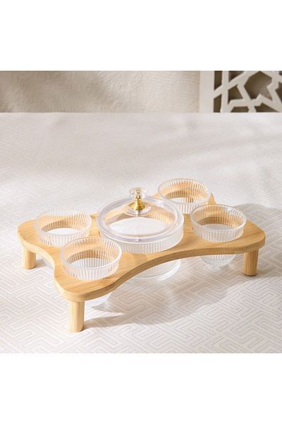 Home Box Ribbed Kahwa 4-Piece Date Bowl with Lid Set