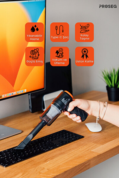 Proseg Mini Vakumlu Type C Şarjlı Araç Süpürgesi El Süpürgesi Şarjlı Çok Fonk...