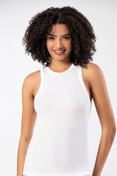 ERDEM İÇ GİYİM Weweus White Viscose Camisole Halter Neck Soft Textured Singlet 2107