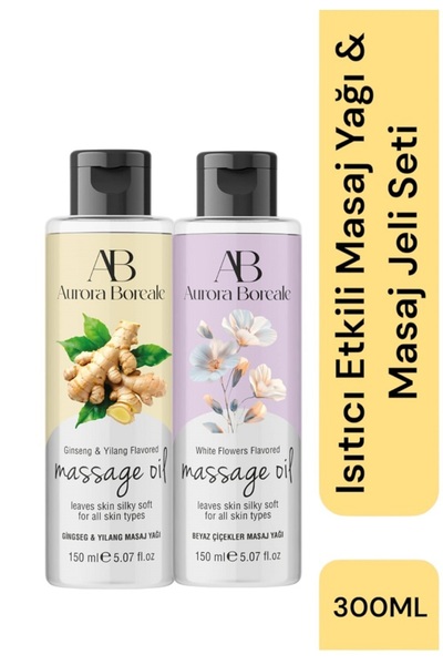 Ginseng ve Beyaz Çiçekler Aromalı Isıtırıcı Etkili Masaj Yağı Su Bazlı 300 ML set