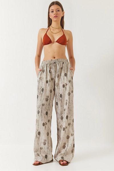 Bianco Lucci Damen-Palazzo-Hose mit elastischem Bund, Schnürung und Taschendetail 80167 60271064