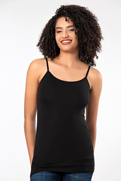 ERDEM İÇ GİYİM Weweus Black Super Thin Natural Bamboo Luxury Thread Strap Tank Top 2310