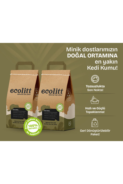 Ecolitt Cat Litter 2li Avantaj Paketi Ecolitt Kraft Pakette Tozsuz ve Topakla...