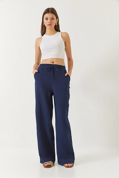Bianco Lucci Farbige Palazzo-Damenhose aus Musselin – 80130 60271038