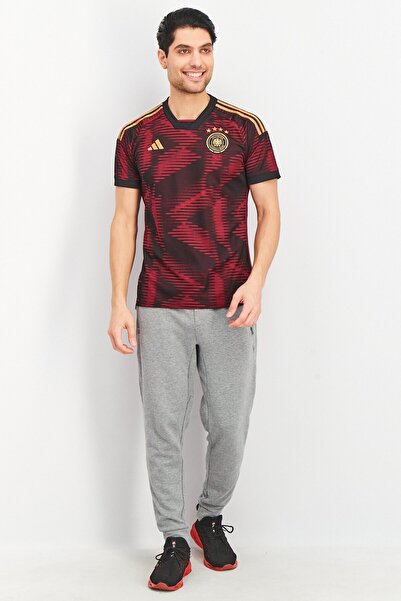adidas Men Slim Fit V-neck Short Sleeve Germany 22/23 Away Shirt, Red