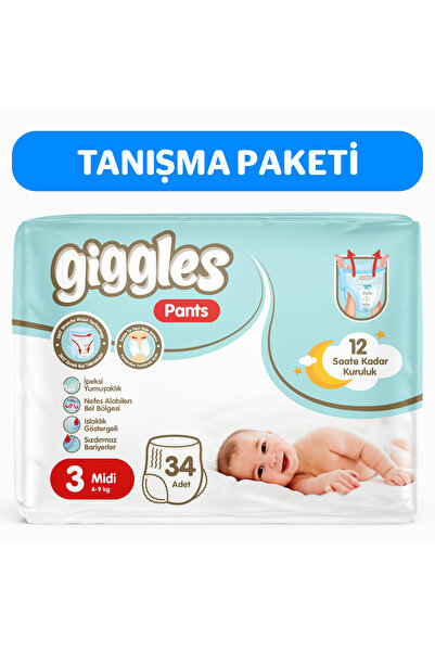 giggles Pants Külotlu Bebek Bezi 3 Numara Midi 34 Adet