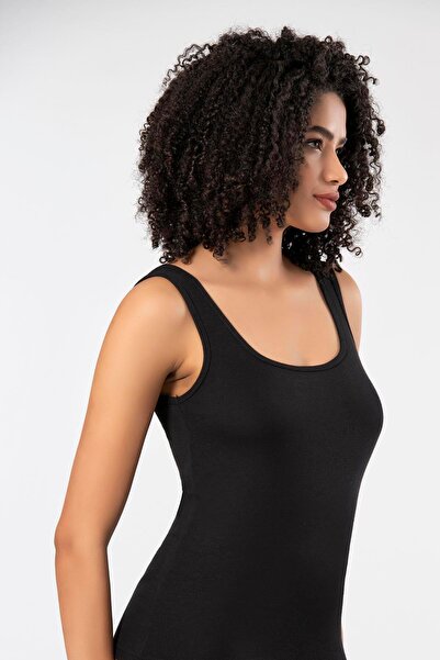 ERDEM İÇ GİYİM Weweus Black Viscose Camisole Soft Textured Tank Top Body T-Shirt 2106