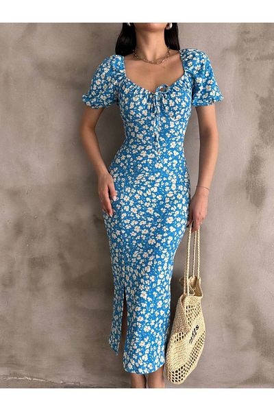 SEVENLINE Rochie de damă cu mâneci pepene verde cu imprimeu floral