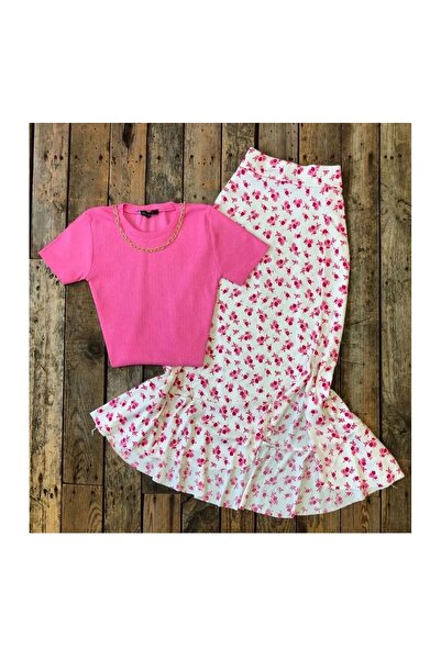 tülaybutik Kadın yazlık çiçekli fırfırlı ETEK  ürün boy 80 cm