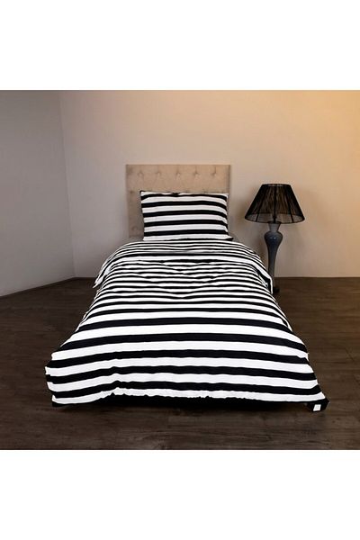 Home Box طقم غطاء لحاف فردي من القطن مطبوع عليه خطوط مالطا مكون من قطعتين مقاس 135×200 سم