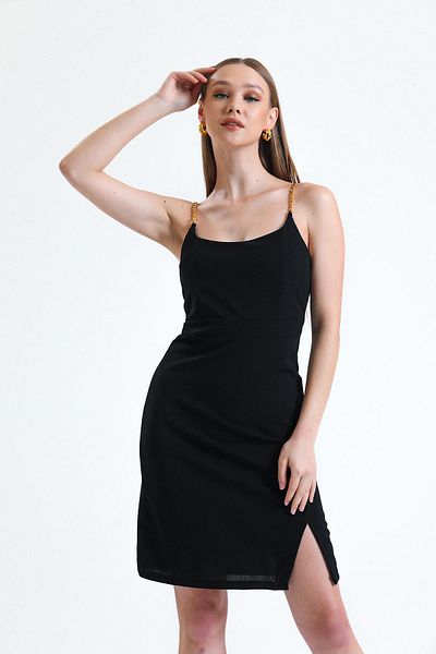 Miss Murem Chain Strap Short Dress-Black