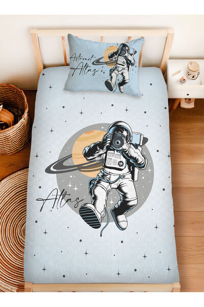 Homamia İsme Özel %100 Pamuk 160x230 Tek Kişilik Pike Takımı Astronot