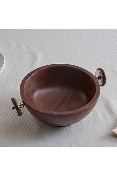 Home Box Obje Wooden Bowl with Wheel Handle 33 cm