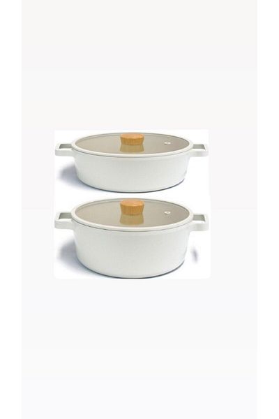 NEOFLAM Fika Beige 4 Piece Aluminum Cast 24cm 26cm Cookware Set