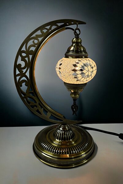 YILDIZ Masaüstü Otantik Hilal Mozaik Lamba - Beyaz