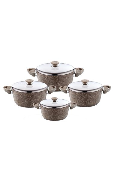 SAFLON Granite Cookware Set, Consisting Of 8 Pieces. Capacity. 18cm - 22cm - 26cm - 30cm