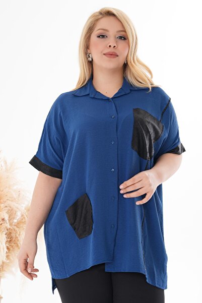Siyezen Plus Size Pocket Detailed Loose Shirt