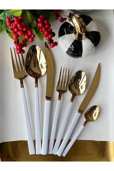 ROSSEV Napoli Es White - 42 Piece Set of Spoons, Forks and Knives, 6 People