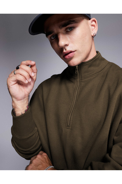 OKULCUBABA سويت شيرت رجالي بنصف سحاب و3 خيوط نقطية