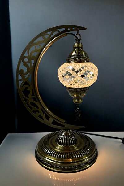 YILDIZ Masaüstü Otantik Hilal Mozaik Lamba - Beyaz