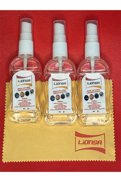 LİONSA Gözlük Camı Temizleme Solüsyonu 50ml Ve Ufak Boy Silme Bezi 3 Adet (LİONSA 3LÜ)