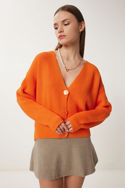 Lovelyİstanbul Cardigan tricot cu nasturi cu decolteu în V ORANGE LMX0066