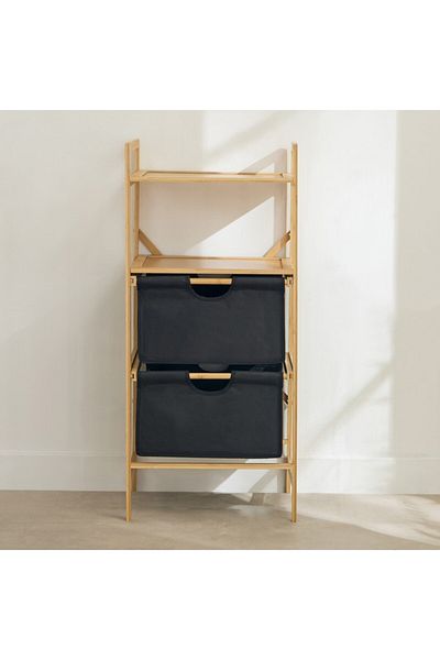 Home Box Oxford 2-Tier Storage Basket with Bamboo Shelf 43x33x96 cm