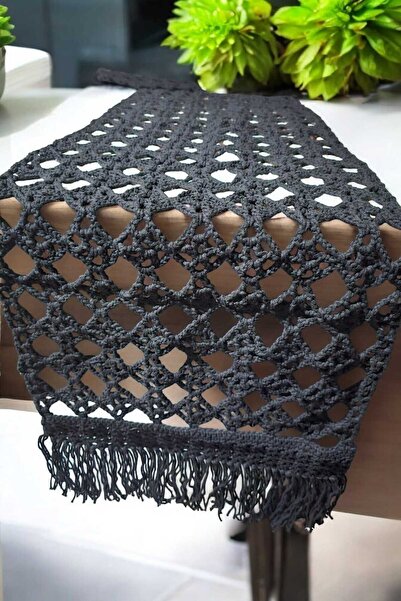 Örgü Sanatı El Örgüsü Cotton Makrome Masa Sehpa Runnerı 130x30 cm