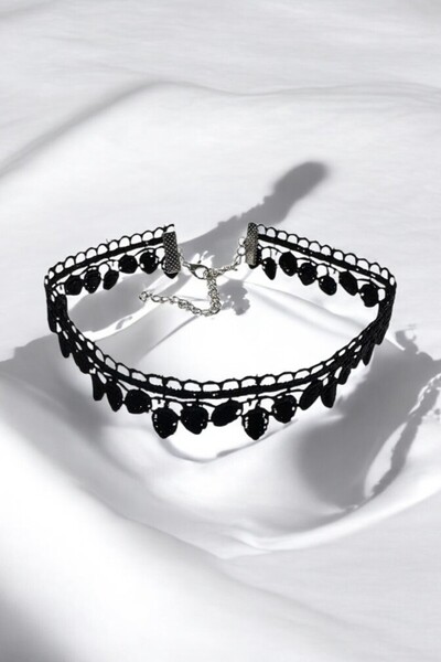 PETEK AKSESUAR Gothic Black Lace Guipure Choker Necklace
