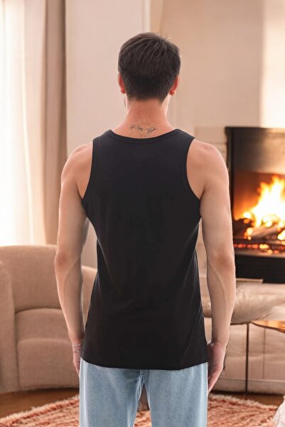 KozaLüks Men's Lycra Ribana 3-Piece Black Undershirt