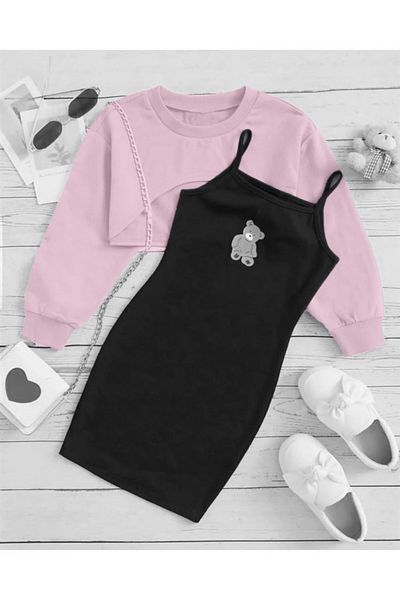 npLStore Rochie cu imprimeu ursuleț pentru copii Crop Sweat Combinație