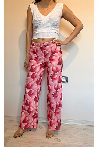 520CK Pink Floral Print Women's Trousers - Plaszo Pants