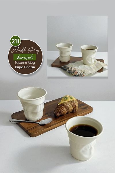 Anadolu Saray Set of 2 Handmade Ceramic Kitchen Cups Designed Kitchen Cup