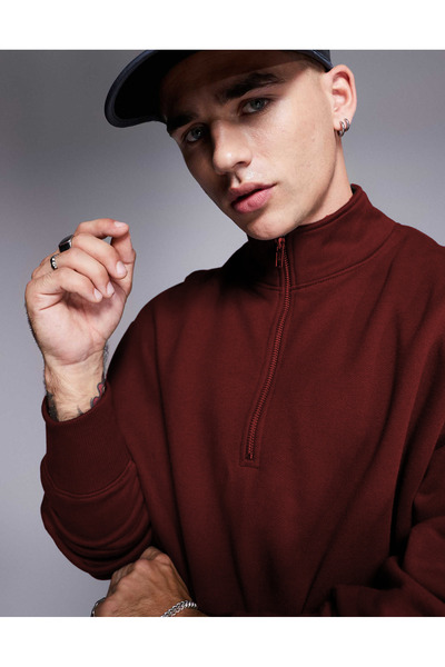 OKULCUBABA سويت شيرت رجالي بنصف سحاب و3 خيوط نقطية