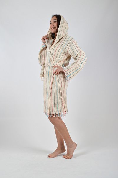 REİNA TEKS Muslin Cotton Peshtemal Bathrobe - Soft Striped Patterned Unisex Beach Kimono 1 Piece