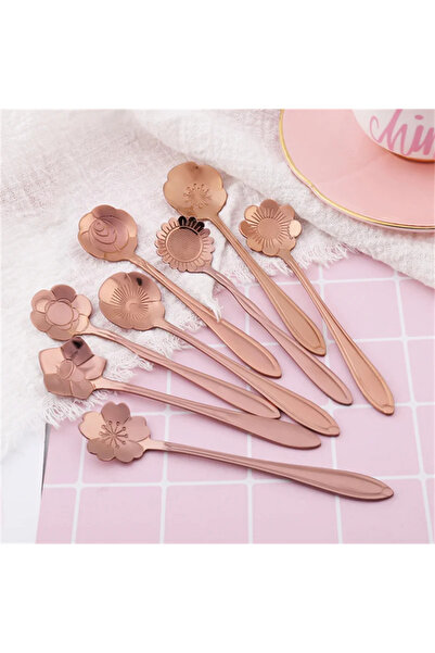 Choice 8 قطع من الذهب الوردي، 8 قطع من الفولاذ المقاوم للصدأ، ملعقة قهوة على ...