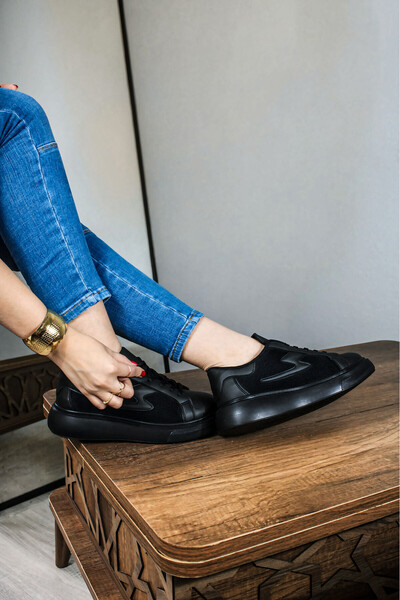 Afşin Air Sneaker Women's Black High Sole Comfortable Daily Sports Shoes New Season