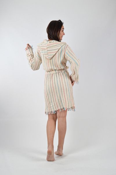 REİNA TEKS Muslin Cotton Peshtemal Bathrobe - Soft Striped Patterned Unisex Beach Kimono 1 Piece