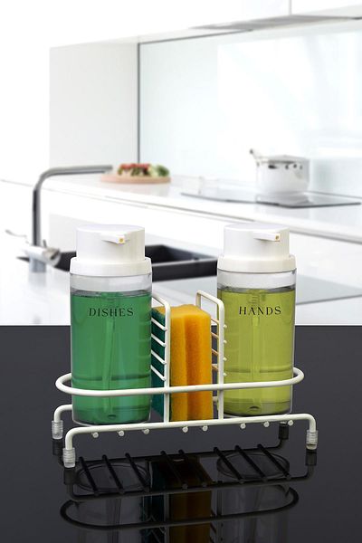 Okyanus Home Dozator de săpun lichid transparent alb Deluxe cu suport rotund din 2 piese